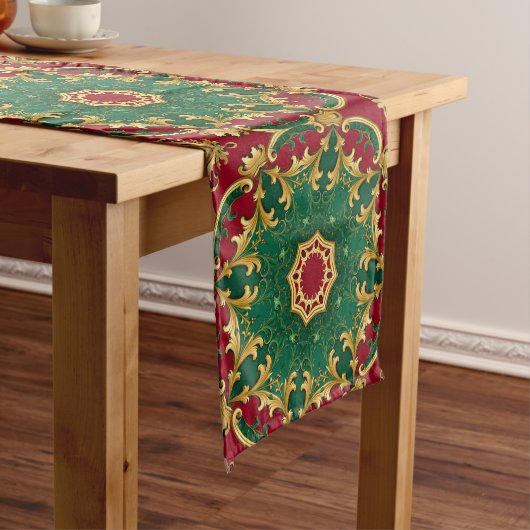 Groene Rode Decoratieve Vakantie Tafel Runner Medium Tafelloper (Voorbeeld)
