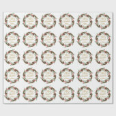 Groene rode dennen kegels gouden script kerst kran cadeaupapier (Vlak)