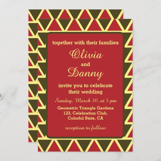 Groene Rode Driehoek Geometrische Bruiloft Kaart (Voorkant / Achterkant)