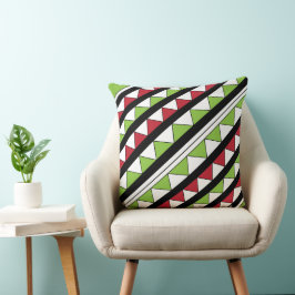 Groene rode driehoeken Zwarte diagonaal StripesPat Kussen