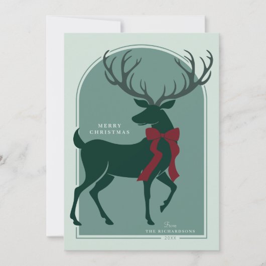 Groene Rode Elegante Hert Kerstkaart (Voorkant)
