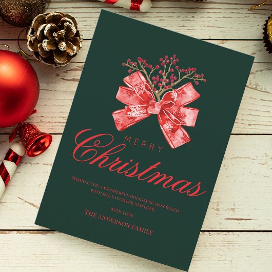 Groene Rode Elegante Prettig Kerst Boog Feestdagenkaart