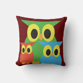 Groene, rode en blauwe uilen kussen