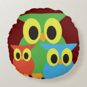 Groene, rode en blauwe uilen rond kussen (Voorkant)