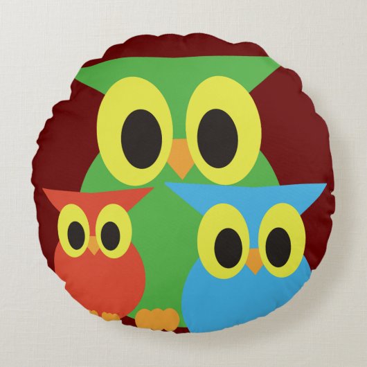Groene, rode en blauwe uilen rond kussen (Voorkant)