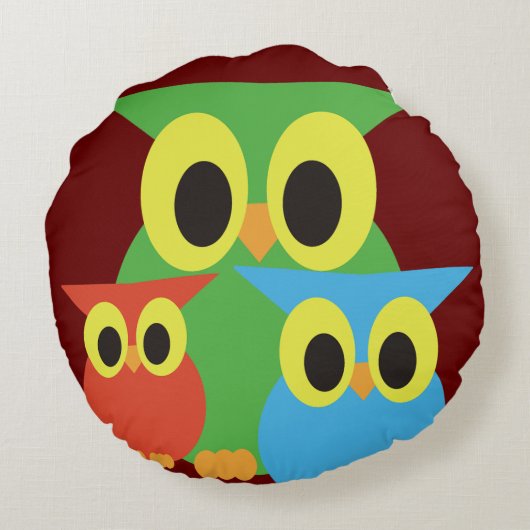 Groene, rode en blauwe uilen rond kussen (Achterkant)