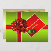 Groene, rode en gouden kerstfotokaart feestdagenkaart (Voorkant / Achterkant)