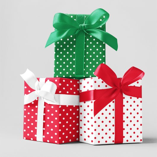Groene rode en witte feestdag pokkendot inpakpapier vel