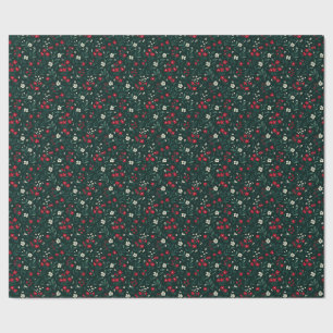 Groene rode en witte kerstbloemen cadeaupapier