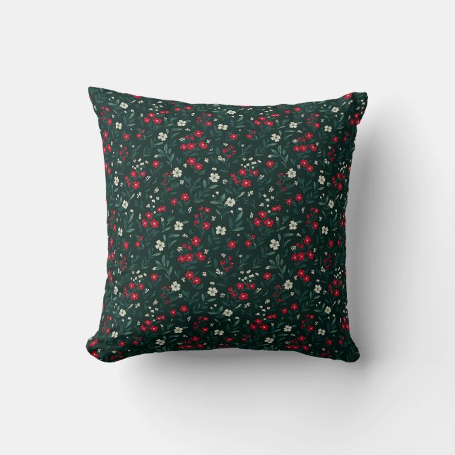 Groene rode en witte kerstbloemen kussen (Voorkant)