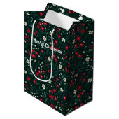 Groene rode en witte kerstbloemen medium cadeauzakje (Voorkant Gekanteld)
