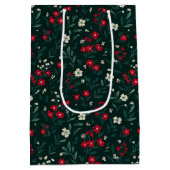 Groene rode en witte kerstbloemen medium cadeauzakje (Achterkant)