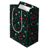 Groene rode en witte kerstbloemen medium cadeauzakje (Achterkant Gekanteld)