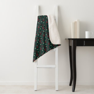 Groene rode en witte kerstbloemen sherpa deken