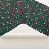 Groene rode en witte kerstbloemen sherpa deken (3/4)