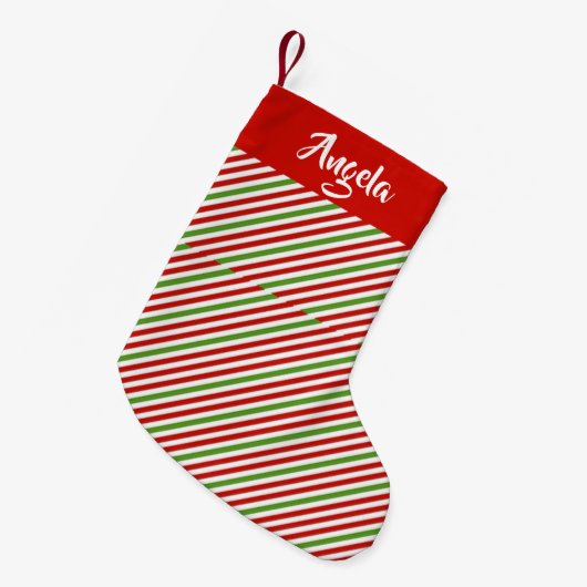Groene, rode en witte strepen kleine kerstsok (Voorkant (Hangend))