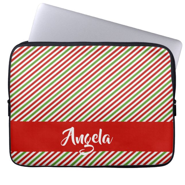 Groene, rode en witte strepen laptop sleeve (Voorkant)