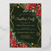 Groene Rode Feestelijke Bloem Werveltje Kerstfeest Folie Uitnodiging (Voorkant)