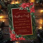 Groene Rode Feestelijke Bloemen Lijst Kerstfeest Folie Uitnodiging