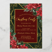 Groene Rode Feestelijke Bloemen Lijst Kerstfeest Folie Uitnodiging (Voorkant)