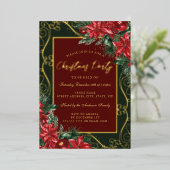 Groene Rode Feestelijke Bloemen Lijst Kerstfeest Folie Uitnodiging (Staand Voorkant)