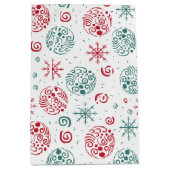 Groene rode feestelijke wervelingen en sneeuwvlokk medium cadeauzakje (Voorkant)