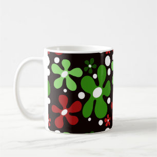 Groene & rode funky bloemen mok