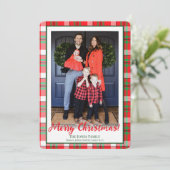 Groene & Rode Geruite Foto Prettig Kerstfeest Feestdagenkaart (Staand voorkant)