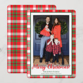 Groene & Rode Geruite Foto Prettig Kerstfeest Feestdagenkaart (Voorkant / Achterkant)