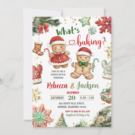 Groene Rode Gingerbread Cookies Geslacht Onthullen Kaart (Voorkant)