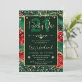 Groene & Rode Glitter Kerst Agaat Verjaardagsfeest Kaart (Staand voorkant)