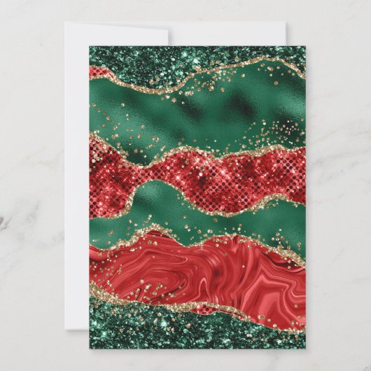Groene & Rode Glitter Kerst Agaat Verjaardagsfeest Kaart (Achterkant)