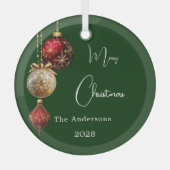 Groene rode gouden kerstballen glas ornament (Voorkant)