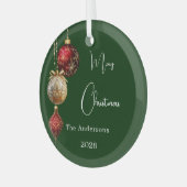Groene rode gouden kerstballen glas ornament (Voorkant links)