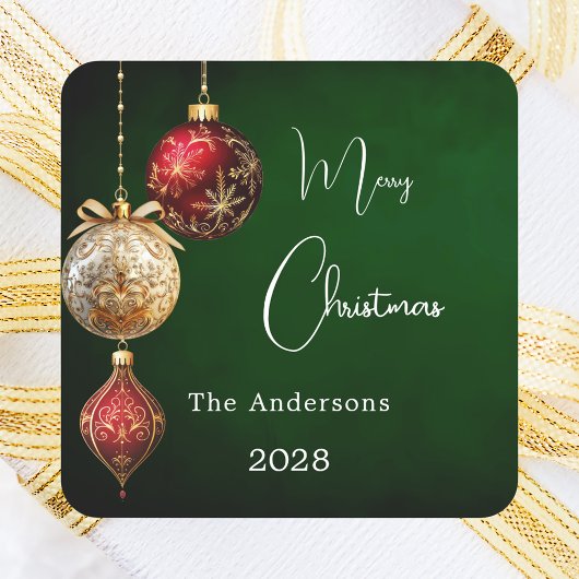 Groene rode gouden kerstballen klassieke kerst vierkante sticker