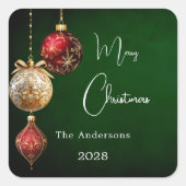Groene rode gouden kerstballen klassieke kerst vierkante sticker (Voorkant)