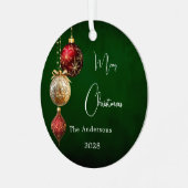 Groene rode gouden kerstballen metalen ornament (Voorkant links)