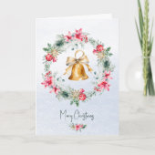 Groene Rode Gouden Klok Sneeuwvlok Kerstkrans Feestdagen Kaart (Voorkant)