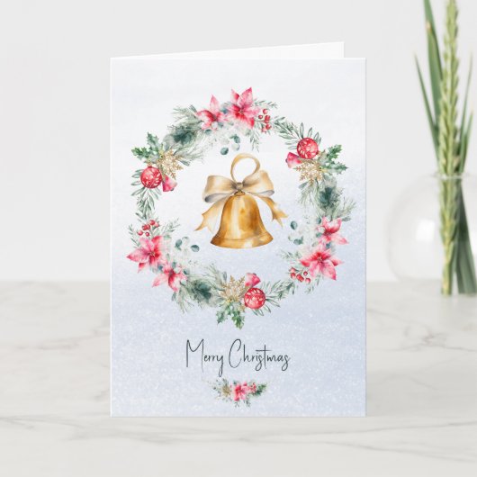Groene Rode Gouden Klok Sneeuwvlok Kerstkrans Feestdagen Kaart (Voorkant)