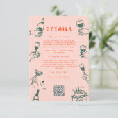 Groene Rode Hand getrokken Funky Doodle Wedding De Informatiekaartje (Staand voorkant)