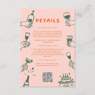 Groene Rode Hand getrokken Funky Doodle Wedding De Informatiekaartje