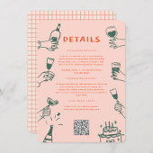 Groene Rode Hand getrokken Funky Groovy bruiloft d Informatiekaartje