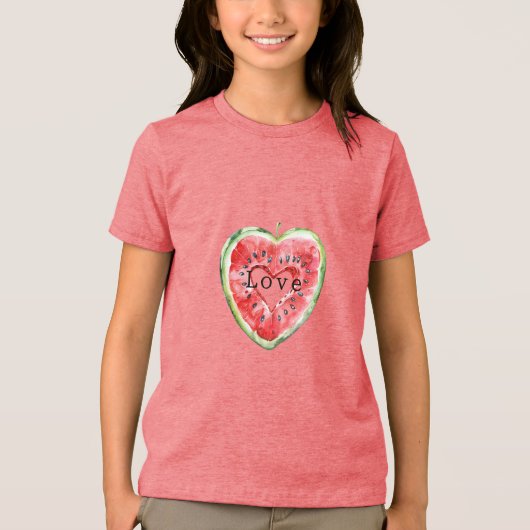 Groene Rode Hart Watermeloen  Tri-Blend Shirt (Voorkant)