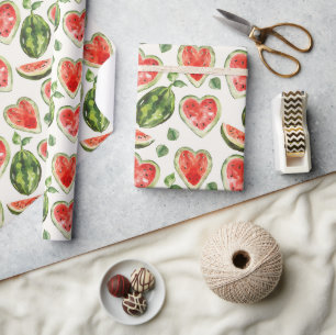 Groene Rode Hart Watermeloenen Verjaardag Cadeaupapier