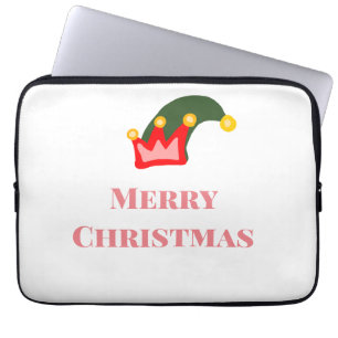 Groene rode hoed vrolijk kerstfeest voeg naam teks laptop sleeve