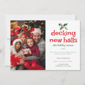 Groene Rode Hulst Deck Nieuwe Halls Thuis Familie  Feestdagenkaart (Voorkant)