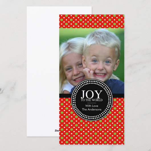 Groene rode "JOY TO THE WORLD" vakantiefotokaart Feestdagenkaart (Voorkant / Achterkant)