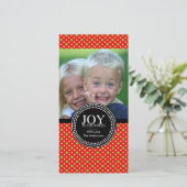 Groene rode "JOY TO THE WORLD" vakantiefotokaart Feestdagenkaart (Staand voorkant)
