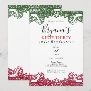 Groene & Rode Kant Elegant Feest 30e Verjaardag Kaart