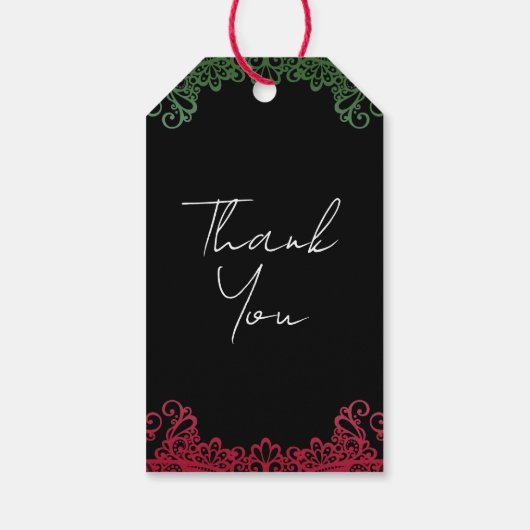 Groene & Rode kant Elegante Fiesta bruiloft Cadeaulabel (Achterkant)